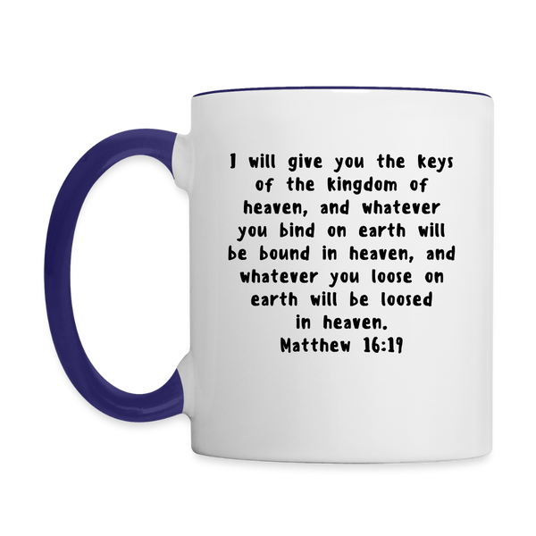 Mug - HALelujah! Designs - Keys of the Kingdom - Matthew 16:19 (11 oz.) - white/cobalt blue
