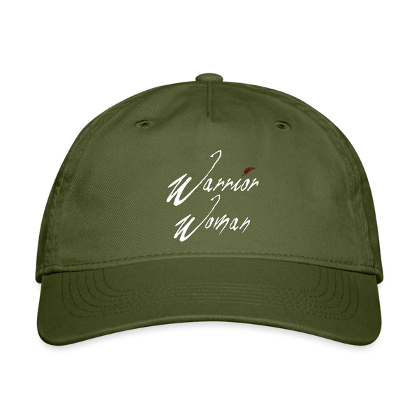 Hat - Warrior Woman Organic White Logo - Printed - olive green