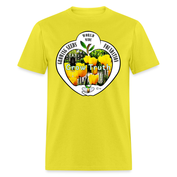 T-shirt - Growing Seeds Worldwide - Grow Truth (Unisex) - yellow