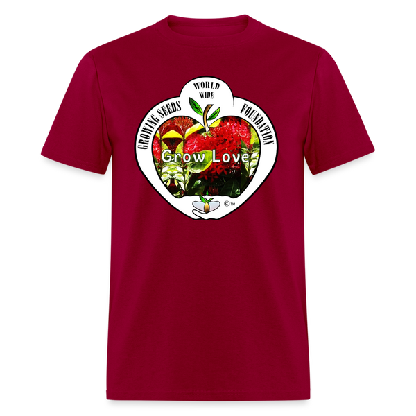 T-shirt - Growing Seeds Worldwide - Grow Love (Unisex) - dark red