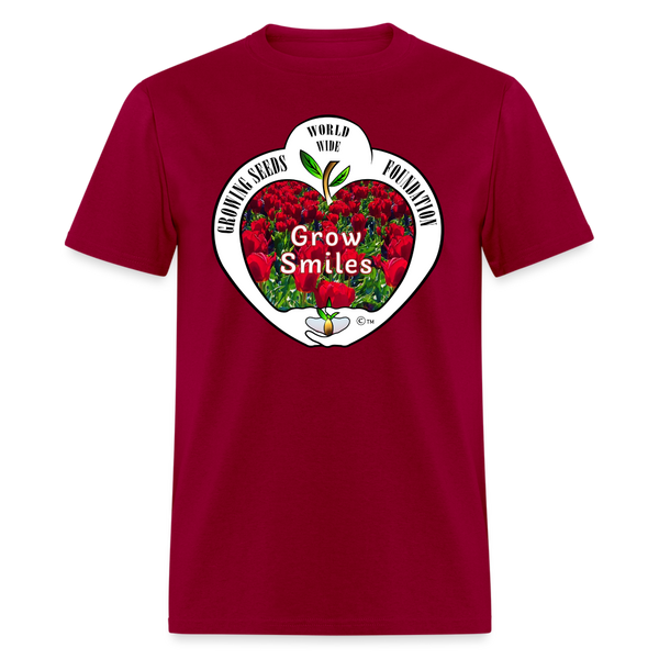 T-shirt - Growing Seeds Worldwide - Grow Smiles (Unisex) - dark red