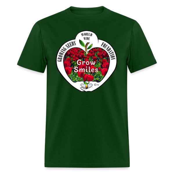 T-shirt - Growing Seeds Worldwide - Grow Smiles (Unisex) - forest green