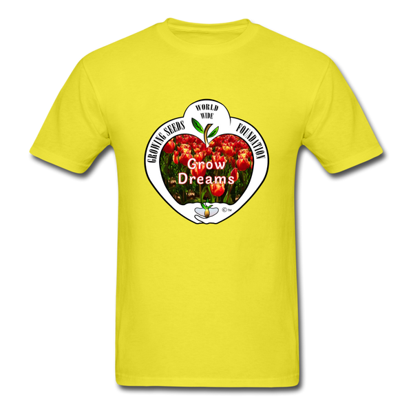 T-shirt - Growing Seeds Worldwide - Grow Dreams (Unisex) - yellow