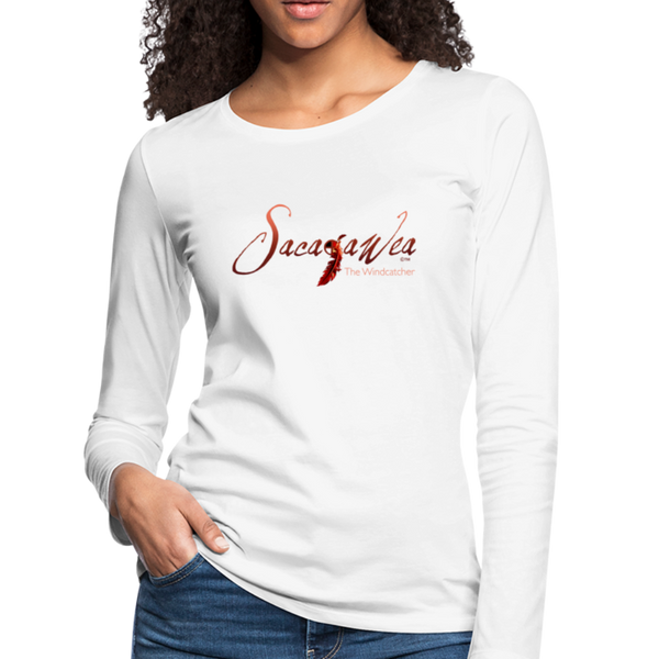 T-Shirt - Sacajawea, The Windcatcher Red Logo (Women's Long Sleeve) - white