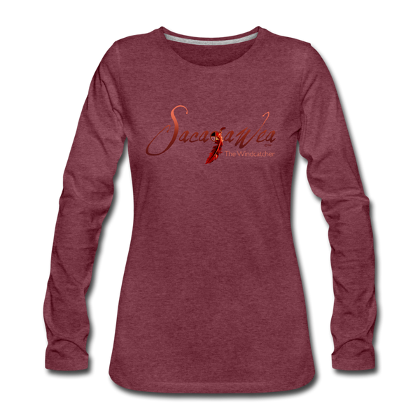 T-Shirt - Sacajawea, The Windcatcher Red Logo (Women's Long Sleeve) - heather burgundy