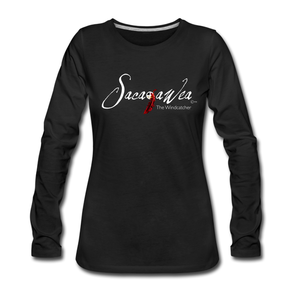 T-Shirt - Sacajawea, The Windcatcher White Logo (Women's Long Sleeve) - black