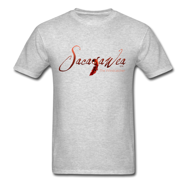 T-Shirt - Sacajawea, The Windcatcher Logo - Red Logo - heather gray
