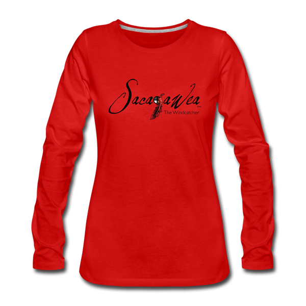 T-Shirt - Sacajawea, The Windcatcher Black Logo (Women's Long Sleeve) - red
