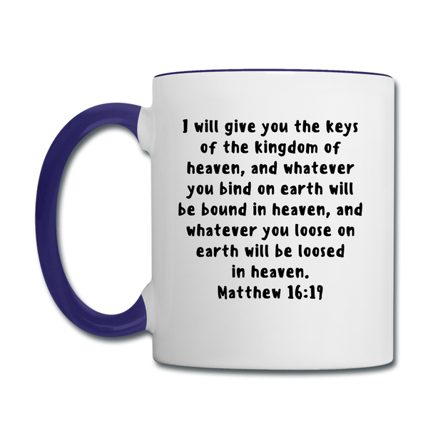 Mug - HALelujah! Designs - Keys of the Kingdom - Matthew 16:19 (11 oz.) - white/cobalt blue