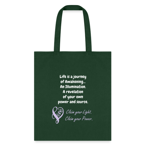 Bag - Awakening Vol 1, Embrace the World with Love Words - Eco-Friendly Cotton Tote - forest green